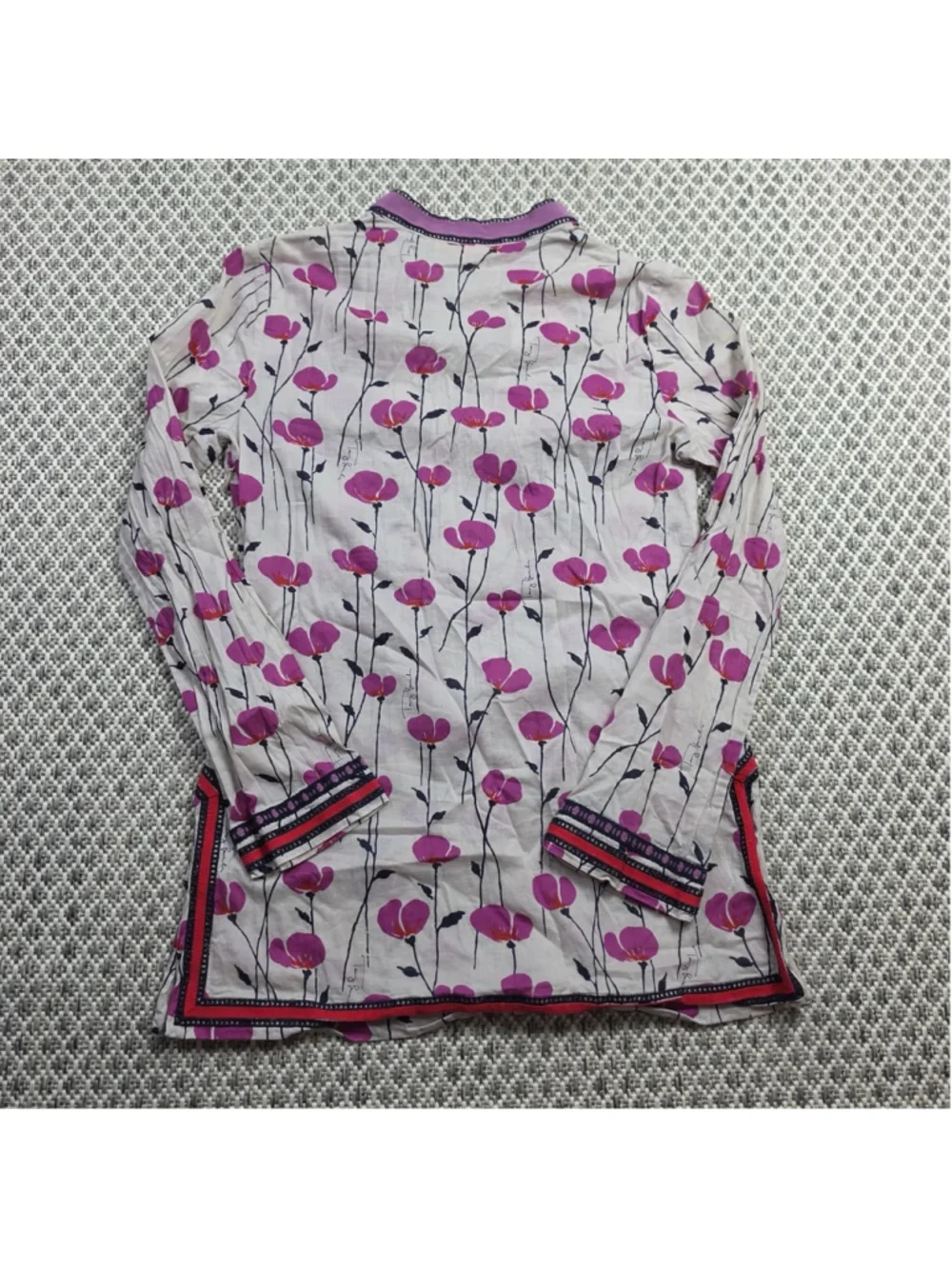 Tory Burch Womens 2 Floral Poppy Print Embroidered Tunic Top Pink Purple
